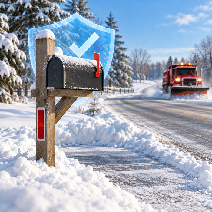 snowplow near a winter mailbox